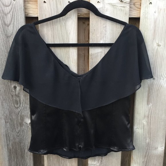 KM Collections black satin corset style beaded top - size 12P - Picture 3 of 6